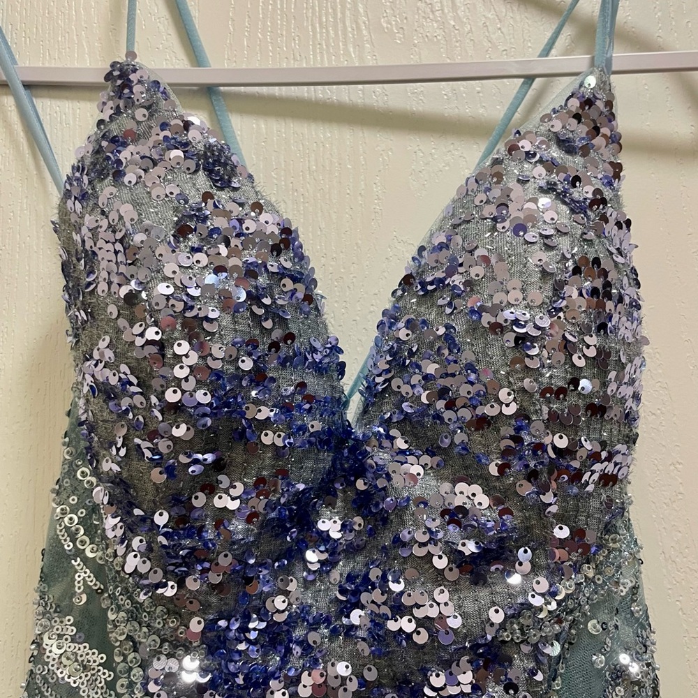 Smoky Blue Dress with Sequin Accents